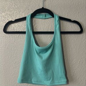 Aqua Ribbed Halter Top